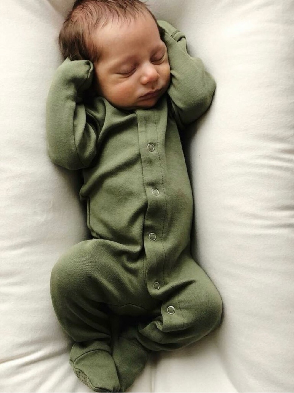 Lot of 4 L'ovedbaby Olive Green Snap-Front Footed and Short Sleeve One-Pieces